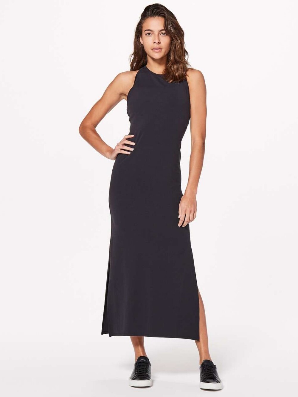Lululemon Get Going Black Athletic Racerback Travel Casual Slit Dress Size 4